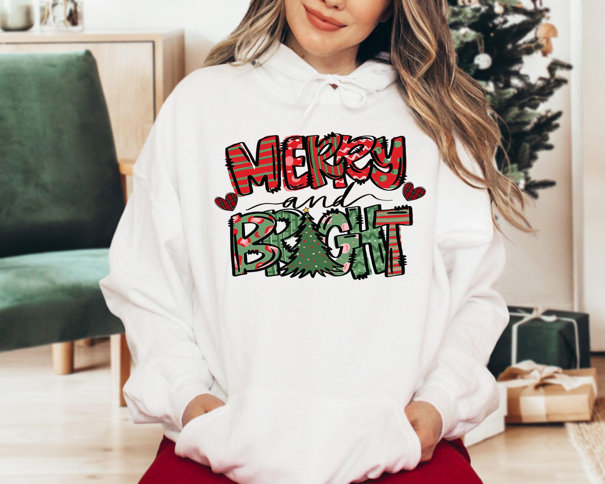 Merry and Bright christmas sweater sweatshirt or hoodie for xmas Merry Christmas crewneck Unisex