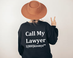 call My Lawyer Puff print y2k shirt Trendy Hoodies, Casual Oversized Long Sleeve Hooded Top for Fall & Winter, Women's Clothes for Daily Outdoor Sports, Comfy School Outfits for 2023 Fall, Summer Spring outwear