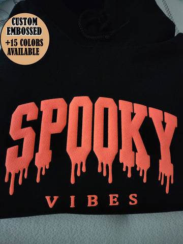 Spooky Vibes Puff Print Halloween Sweatshirt Crewnecked, Embossed Print shirt, Puff Design Raised Lettering, raised letters, Giftful