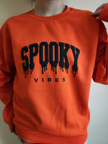 Spooky Vibes Puff Print Halloween Sweatshirt Crewnecked, Embossed Print shirt, Puff Design Raised Lettering, raised letters, Giftful