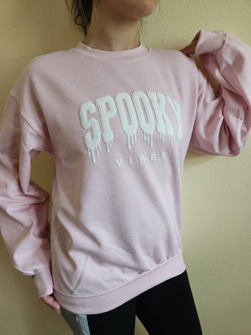 Spooky Vibes Puff Print Halloween Sweatshirt Crewnecked, Embossed Print shirt, Puff Design Raised Lettering, raised letters, Giftful