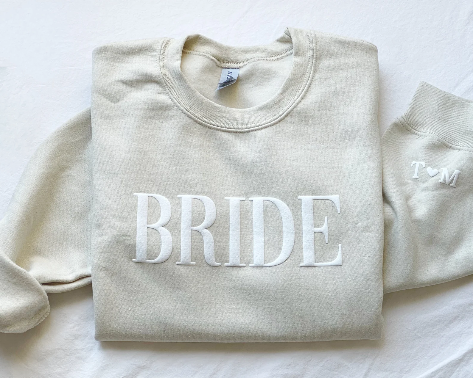 Bride Sweatshirt, Puffed Personalized Gift For Bride,  Initial Heart Sleeve, Engagement Gift, Unique Bridal Shower Gift