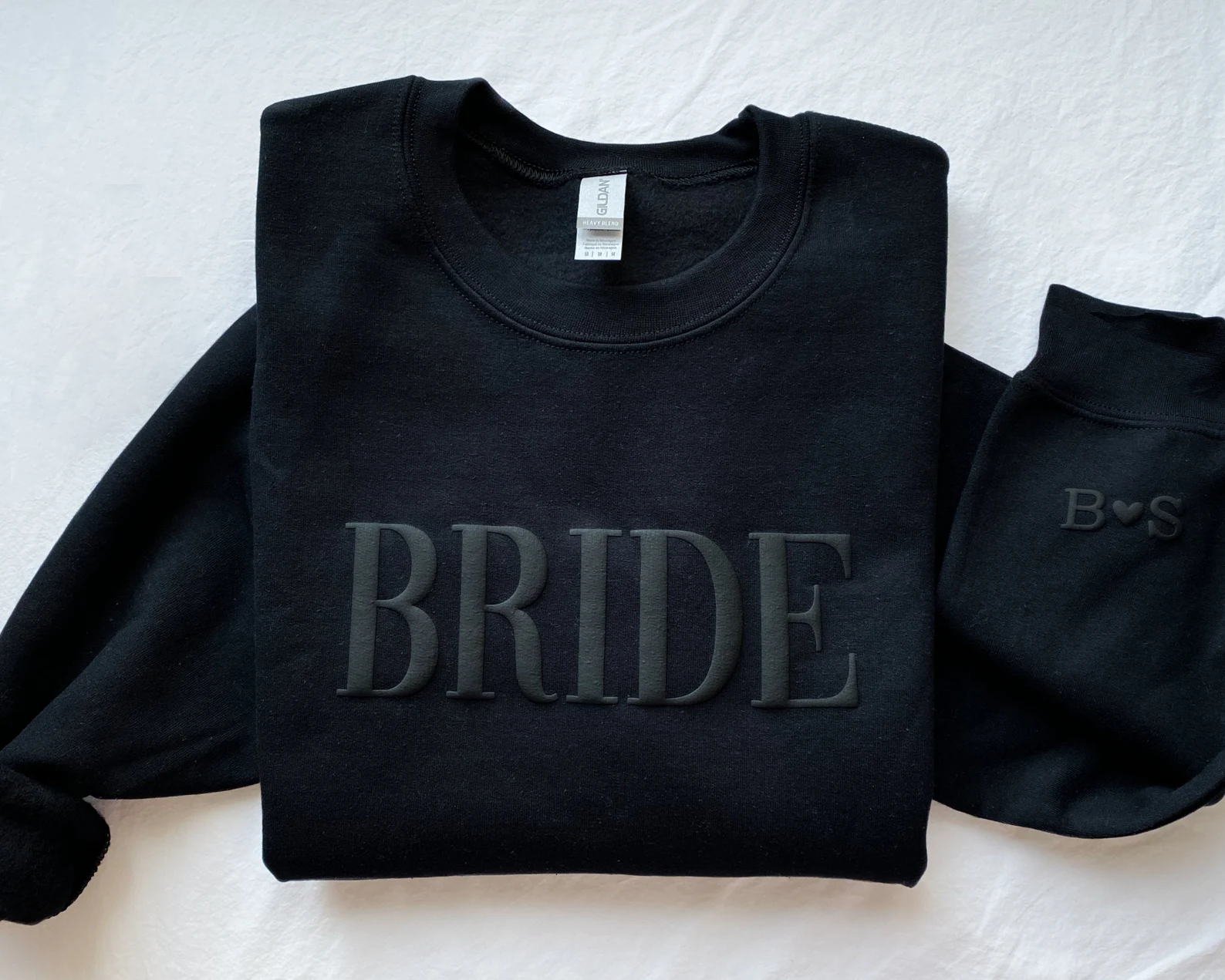 Bride Sweatshirt, Puffed Personalized Gift For Bride,  Initial Heart Sleeve, Engagement Gift, Unique Bridal Shower Gift