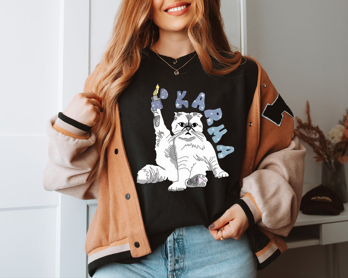 karma Cat cute Tshirt inspired by karma is a cat purring in my lap because it loves Me