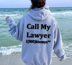 call My Lawyer Puff print y2k shirt Trendy Hoodies, Casual Oversized Long Sleeve Hooded Top for Fall & Winter, Women's Clothes for Daily Outdoor Sports, Comfy School Outfits for 2023 Fall, Summer Spring outwear