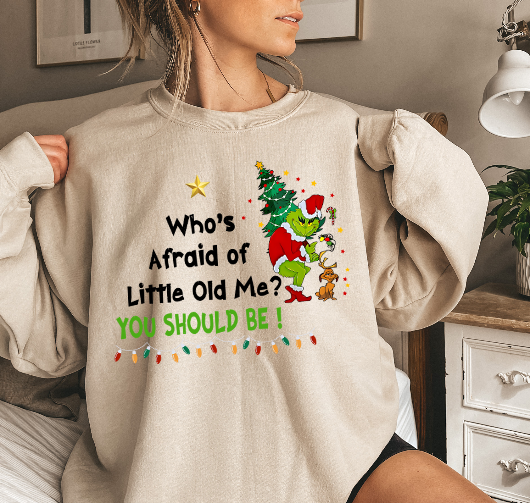 Who's Afraid of little olf Me Grinch Christmas Shirt, Swfities christmas Gift, Swifie shirt, Taylor christmas shirt, Grinchmas Christmas sweatshirt, Grinch Christmas movie sweater, holiday crewneck Christmas friends shirt, Xmas gifts For women