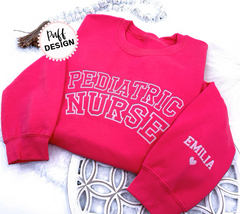 Embossed Registered Nurse UNISEX Sweatshirt - Puff Custom Nurse Sweater With Personalized Name on Sleeve - Nurse Gift