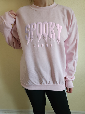 Spooky Vibes Puff Print Halloween Sweatshirt Crewnecked, Embossed Print shirt, Puff Design Raised Lettering, raised letters, Giftful