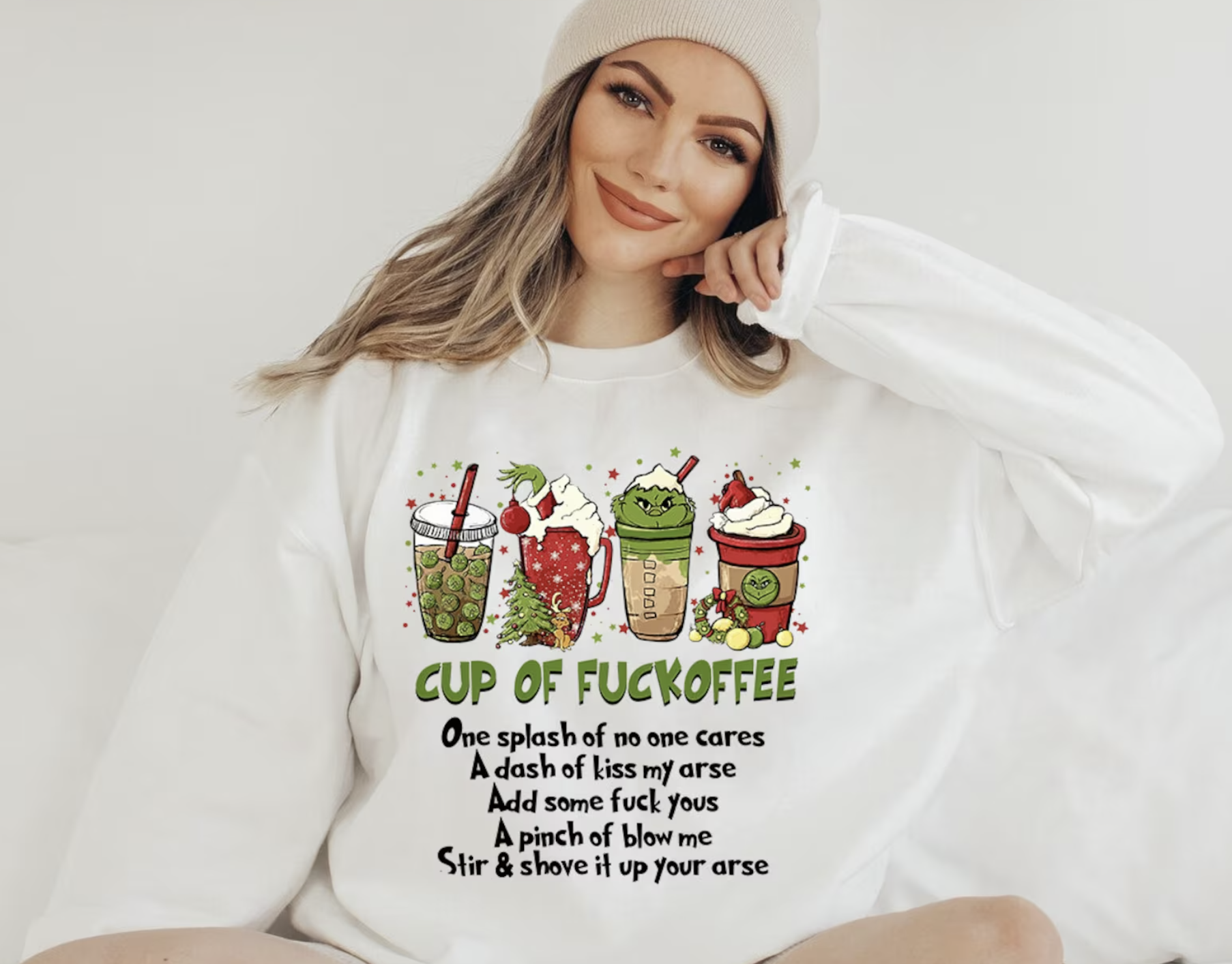 Cup of fuckoffee Grinch Sweatshirt shirt, Coffee Sweatshirt, Grinchmas Sweatshirts, Christmas Drinks Sweatshirt, Funny Christmas Sweatshirt hoodie or Comfort Color T-Shirt