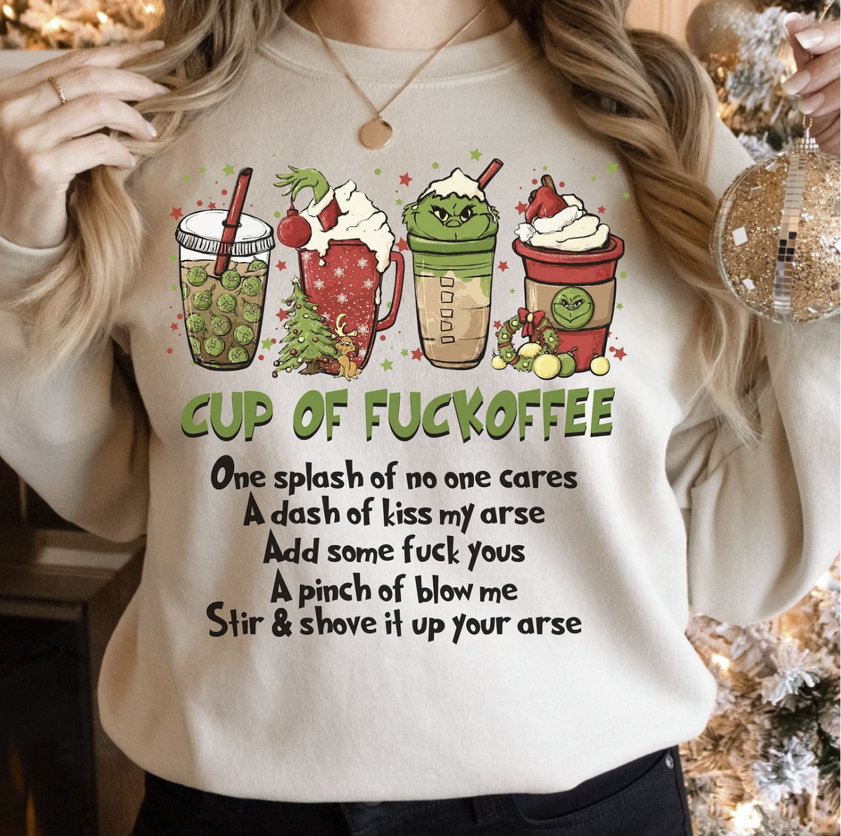 Cup of fuckoffee Grinch Sweatshirt shirt, Coffee Sweatshirt, Grinchmas Sweatshirts, Christmas Drinks Sweatshirt, Funny Christmas Sweatshirt hoodie or Comfort Color T-Shirt