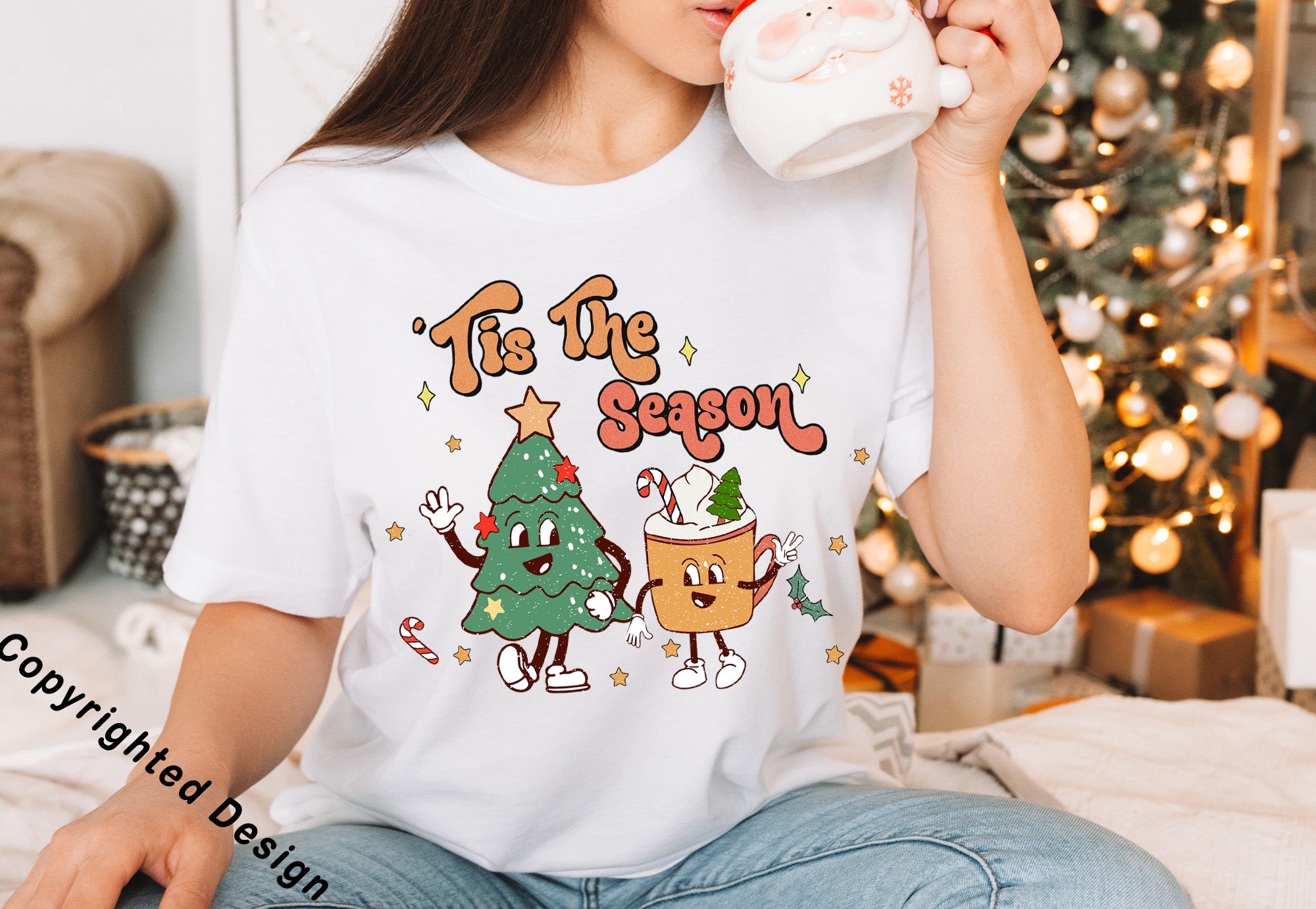 tis the season Vintage Cute Christmas Tshirt for womens, Cute Christmas tee, retro xmas shirt, holiday apparel BELLA CANVA