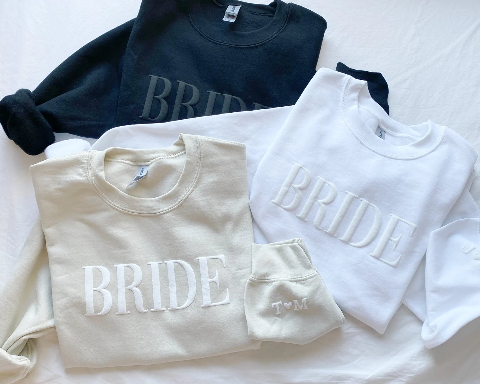 Bride Sweatshirt, Puffed Personalized Gift For Bride,  Initial Heart Sleeve, Engagement Gift, Unique Bridal Shower Gift