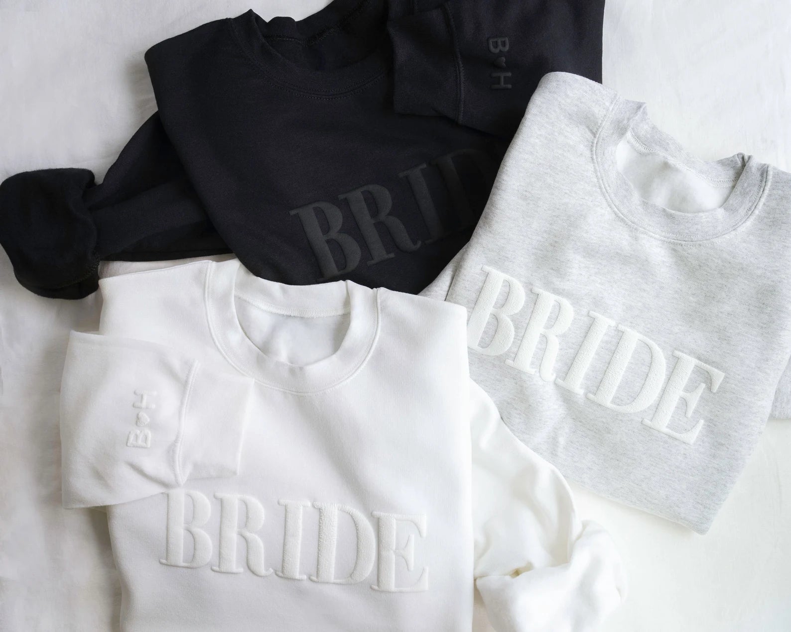 Bride Sweatshirt, Puffed Personalized Gift For Bride,  Initial Heart Sleeve, Engagement Gift, Unique Bridal Shower Gift