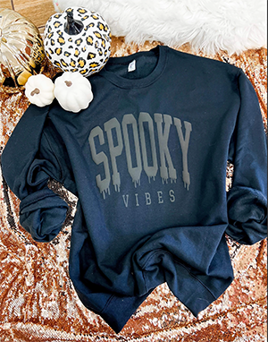 Spooky Vibes Puff Print Halloween Sweatshirt Crewnecked, Embossed Print shirt, Puff Design Raised Lettering, raised letters, Giftful